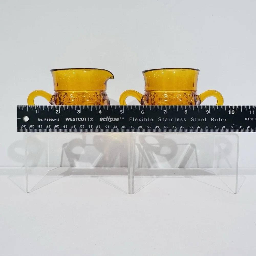 Vintage Indiana Glass Kings Crown Amber Creamer &‎ Sugar Set No Damage